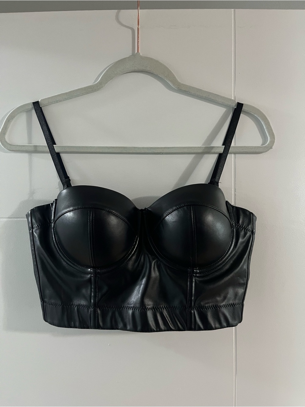 Faux Leather Black Bustier Crop Top